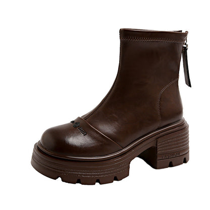 Damen Stiefeletten Robust Blockabsatz Reißverschluss Modern