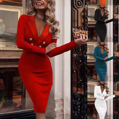 Damen Blazer-Kleid Elegant Mit Doppelter Knopfleiste - BerlinGlamour