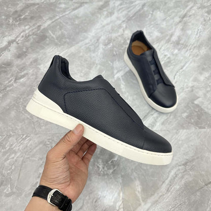 Damen Sneaker Slip-On Leder Schwarz Rutschfest - BerlinGlamour