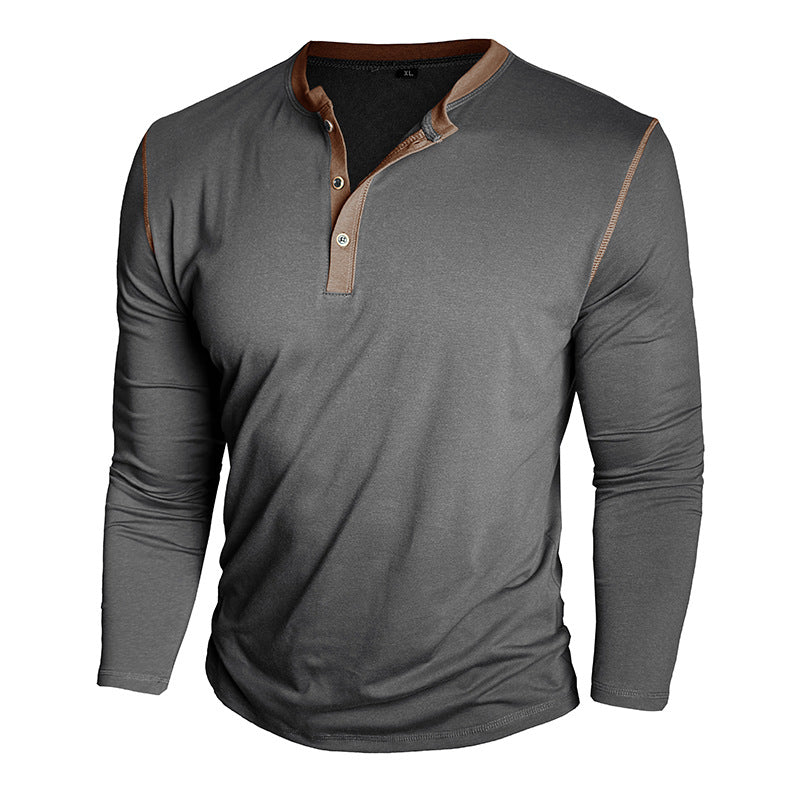 Herren Langarm-Hemd Henley-Ausschnitt Modern Slimfit