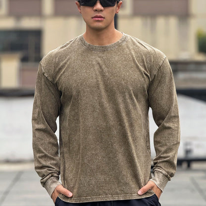 Herren Langarmshirt Weich Baumwolle Stone Wash Effekt
