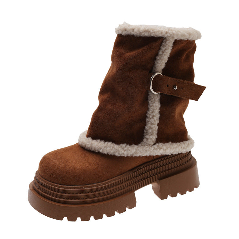 Damen Winterstiefel Kuschelig Warm mit Schnallen