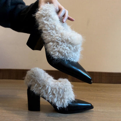 Damen Slipper Luxus Fell Spitze Zehen - BerlinGlamour