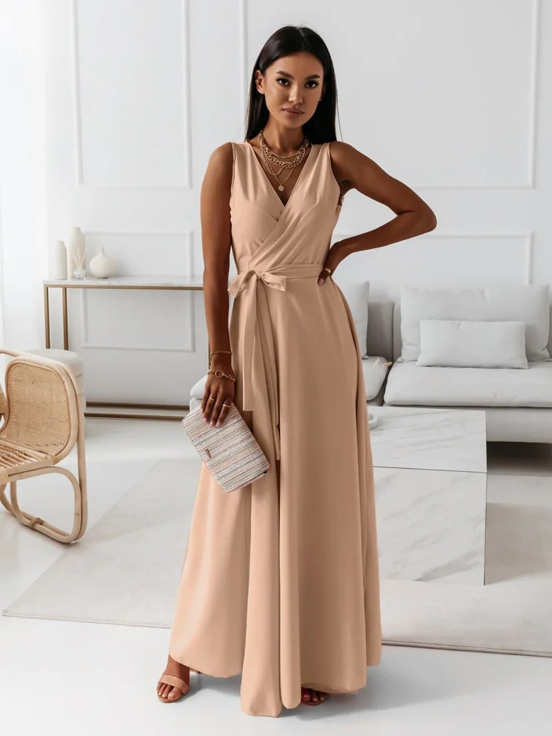 Elegantes Maxi Kleid Damen Wickelkleid Hochzeitsgast