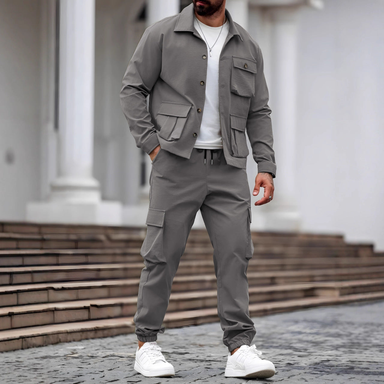 Herren Jacke Set Cargo Hose Modern Streetwear
