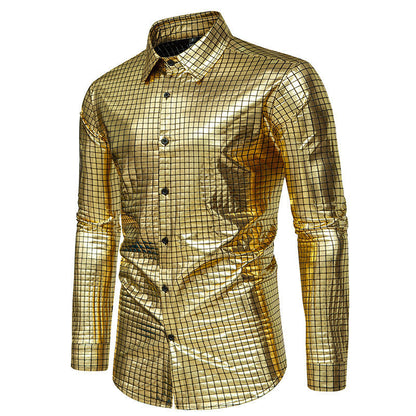 Herren Hemd Modernes Quadratmuster Glänzend Elegant