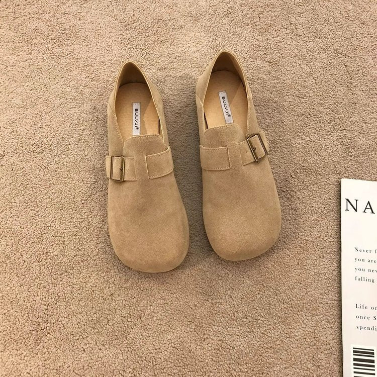 Damen Mokassins Elegante Schnalle Schuhe Weich Lederoptik