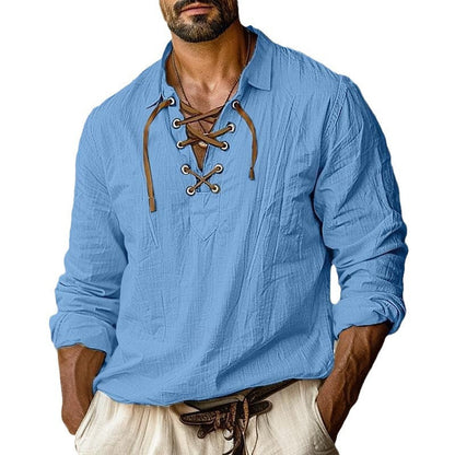 Herren Langarmhemd Elegant mit Schnürung Modern