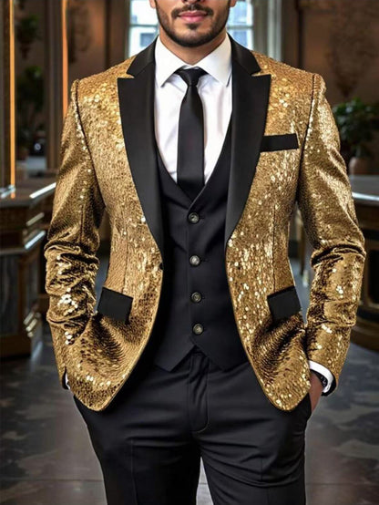 Herren Blazer Pailletten Elegant Modern Schwarzer Anzug