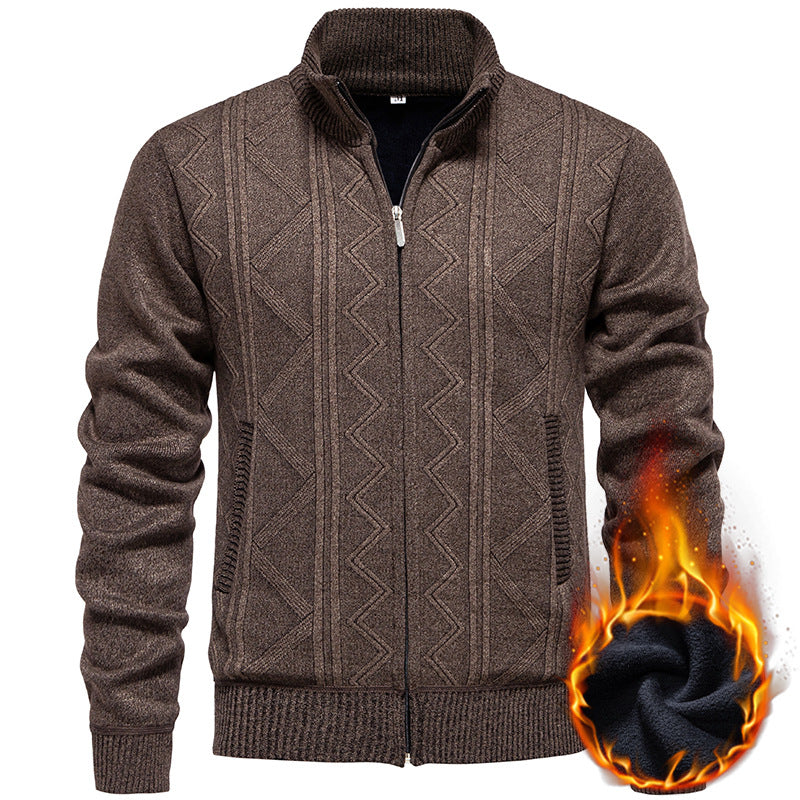 Herren Strickjacke Zopfmuster Stehkragen Warm