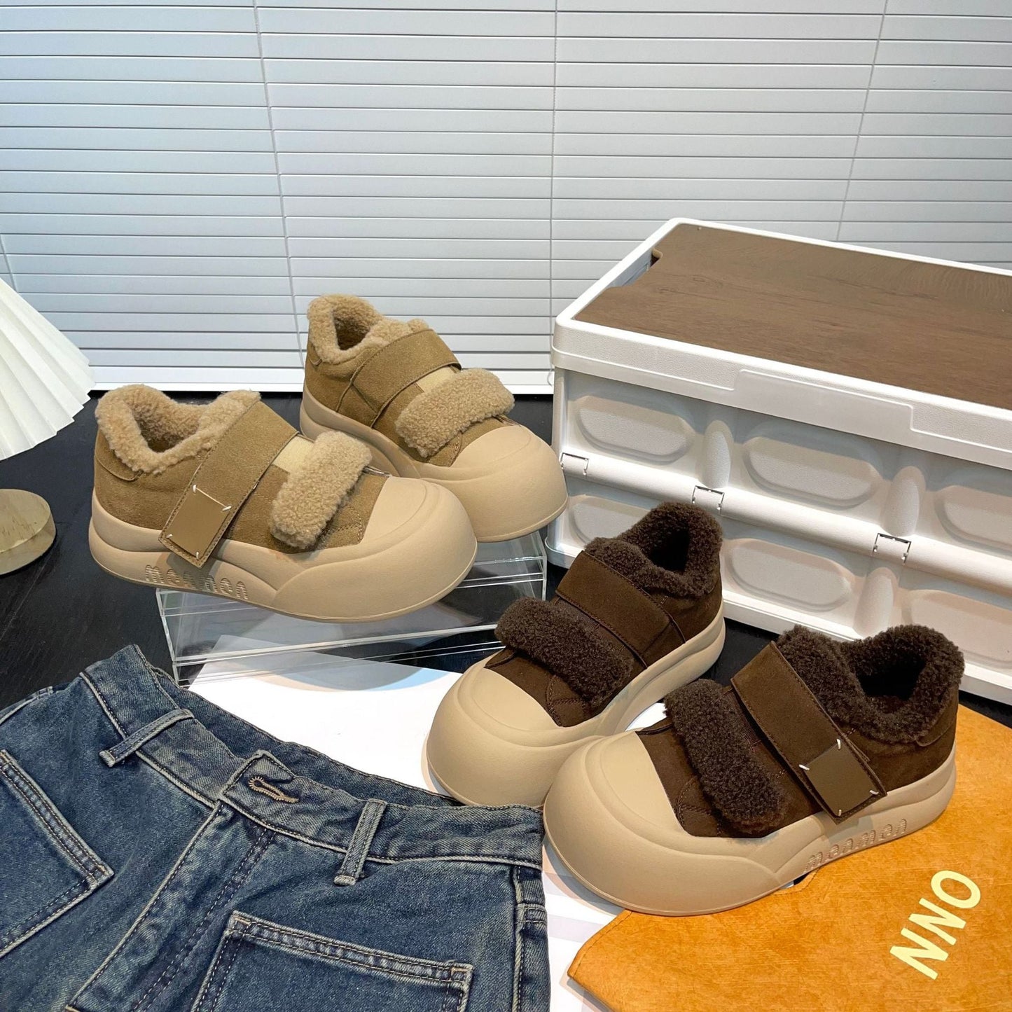 Damen Sneaker Bequem Kuschelig Verstellbar