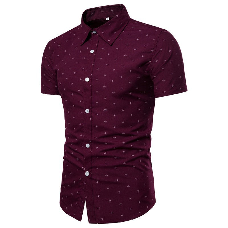 Herren Slimfit Hemd Marine Anker Design Kurzarm - BerlinGlamour