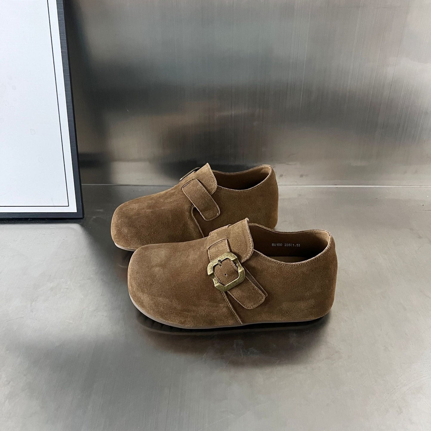 Damen Clogs Wildleder Bequem Schnallenverschluss Modisch