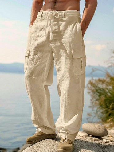 Herren Leinenhose Lässig Bequem Cargo Style