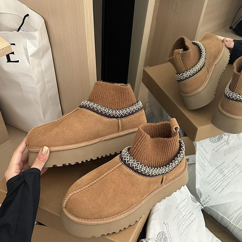 Damen Stiefeletten Bequem Elastisch Rutschfest Schwarz