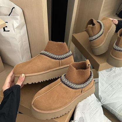 Damen Stiefeletten Bequem Elastisch Rutschfest Schwarz
