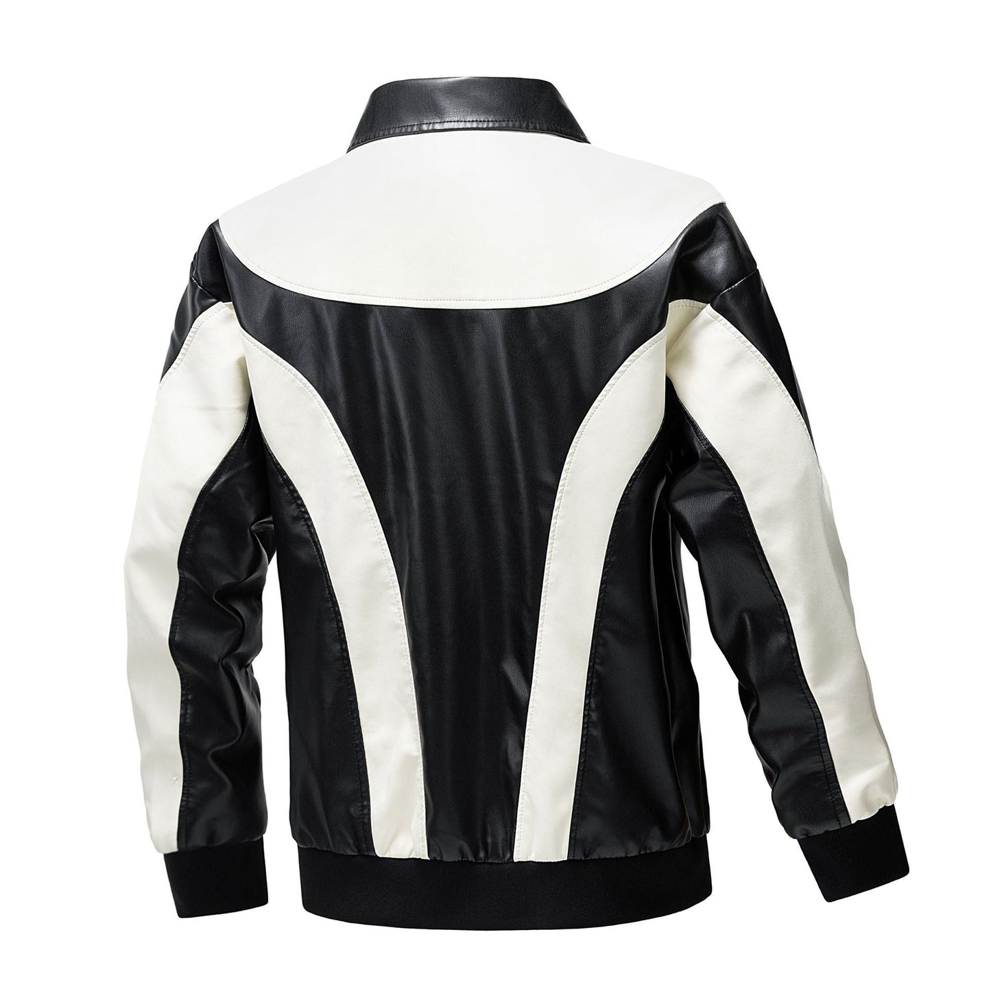 Lederjacke Herren Retro Style Schwarz Glanzleder