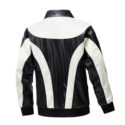 Lederjacke Herren Retro Style Schwarz Glanzleder