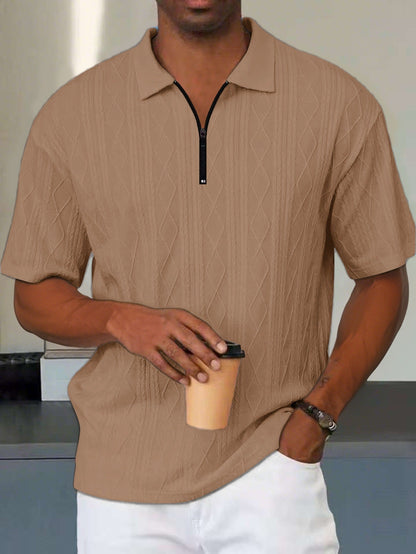 Herren Kurzarm Polo Shirt mit Reißverschluss Kragen Modern