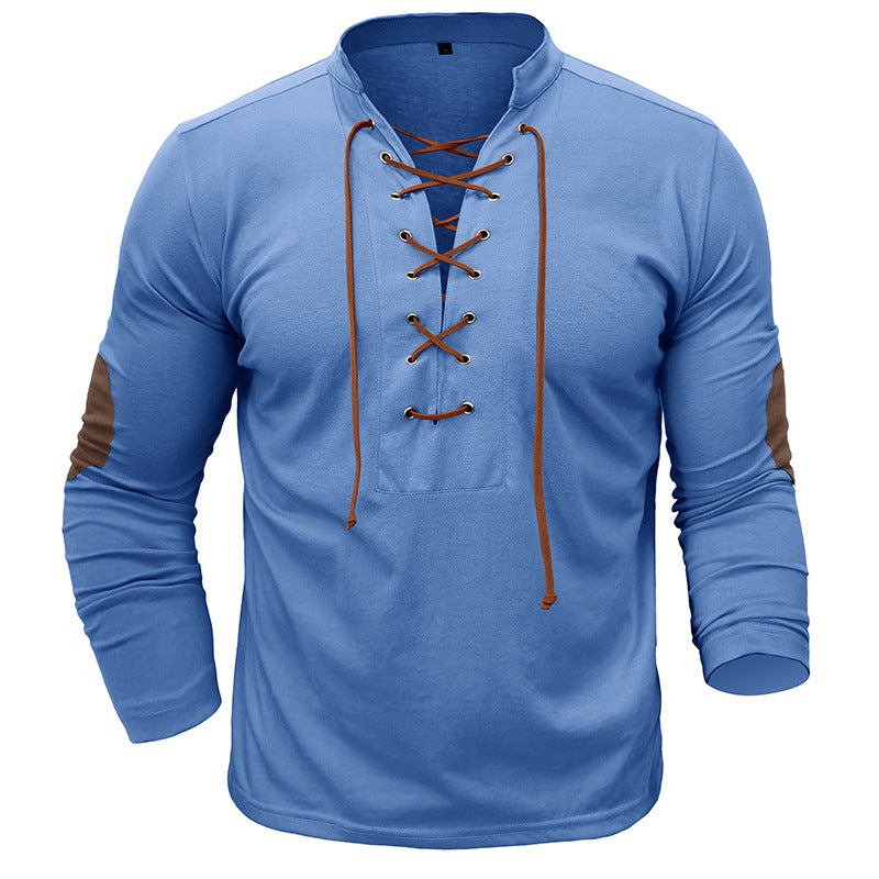 Herren Langarmshirt Mit Latzkordel Kontrastärmel Modern