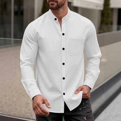 Herren Langarmhemd Modern Stehkragen Strukturmuster Elegant