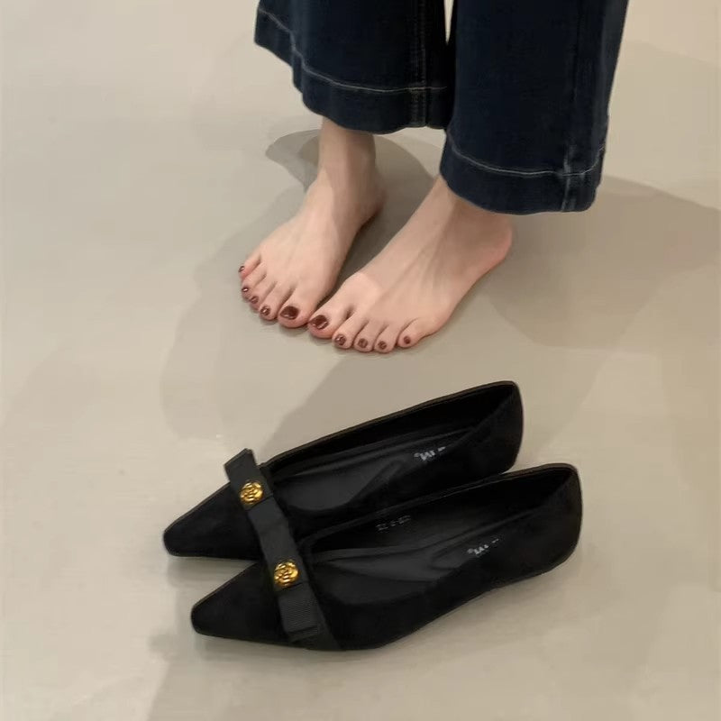 Damen Ballerinas Veloursleder Elegant Schleifen Detail