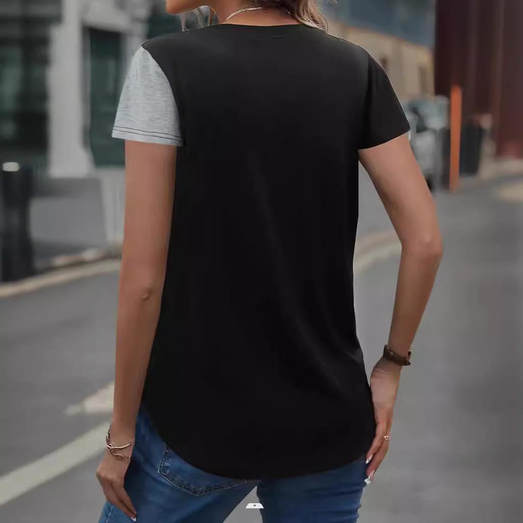 Damen T-Shirt Kurzarm Asymmetrisch Knöpfe Trendig