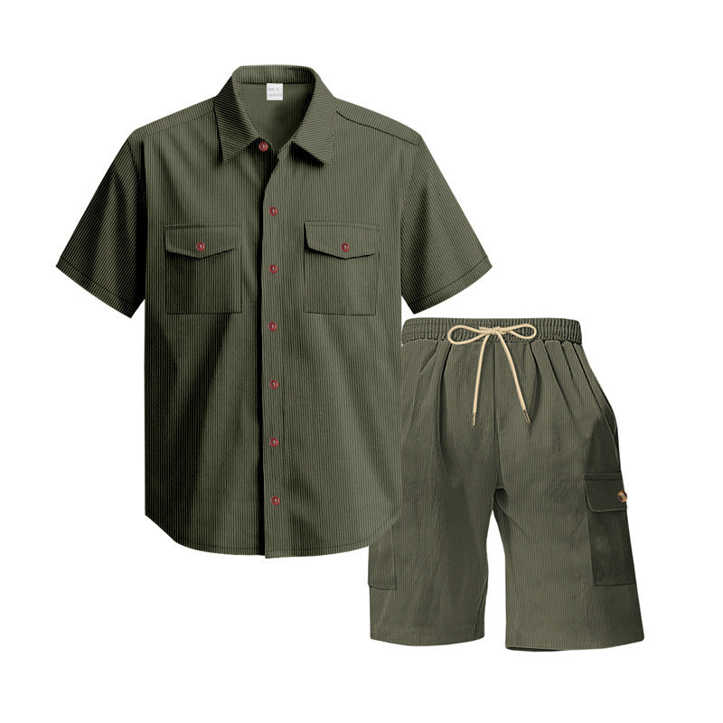 Herren Kurzarmhemd mit Cargo-Shorts Set Sommer