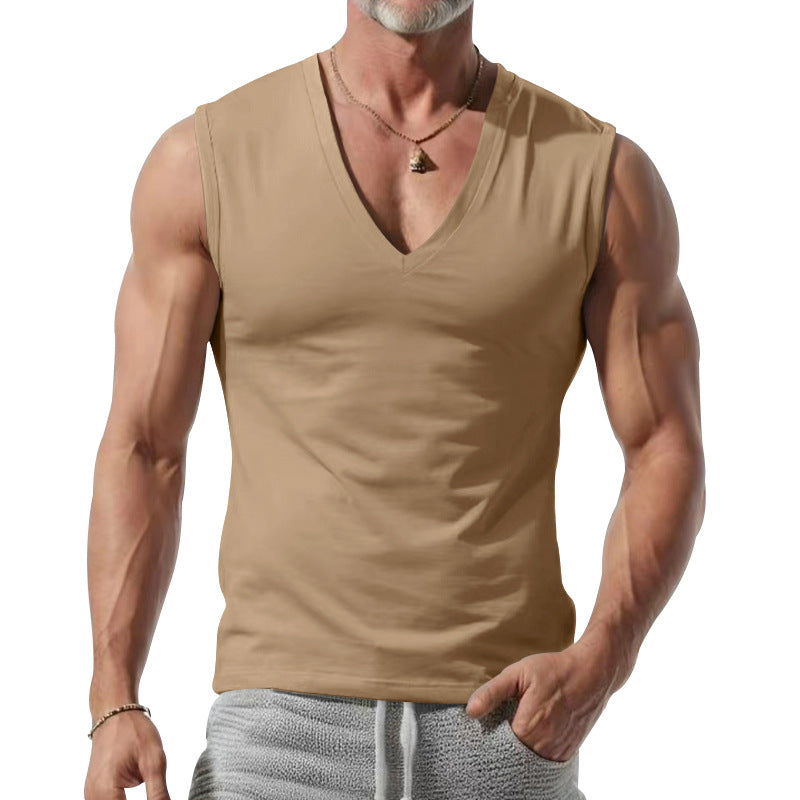 Herren T-Shirt V-Ausschnitt Ärmellos Weich Baumwolle
