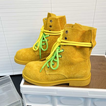Damen Boots Wildleder Schnürsenkel Neon Farben Robust