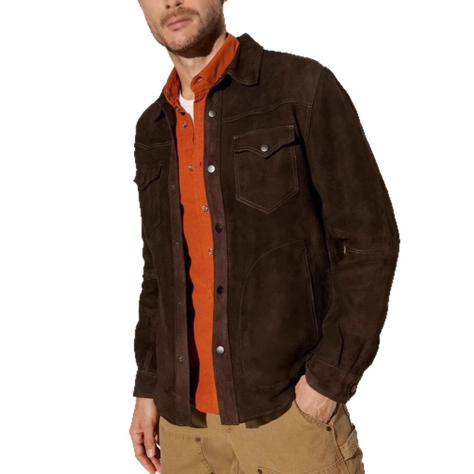 Lederjacke Herren Elegant Wildleder mit Taschen Schwarz