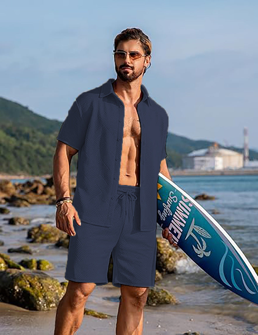 Herren Sommer Outfit Kurzarm Hemd Surf Shorts Trendy