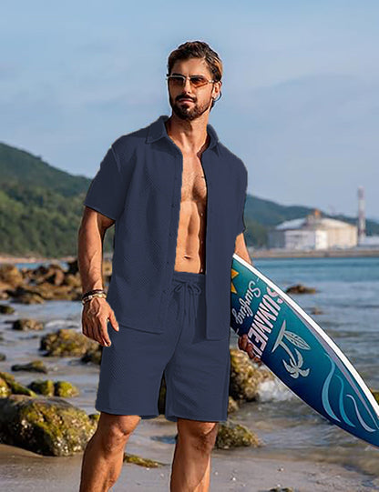 Herren Sommer Outfit Kurzarm Hemd Surf Shorts Trendy