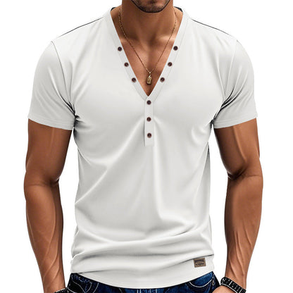 Herren Kurzarm T-Shirt V-Ausschnitt Modern