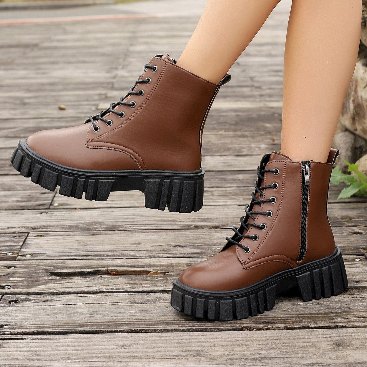 Damen Stiefel Chunky Boots Robust Reißverschluss Winter