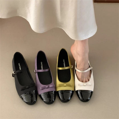 Damen Ballerinas Elegante Lederschuhe mit Schleife