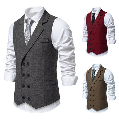Herren Weste Klassisch Fischgratmuster Elegant Schwarz