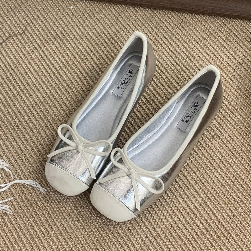 Damen Ballerinas Schimmernde Oberfläche mit Schleife