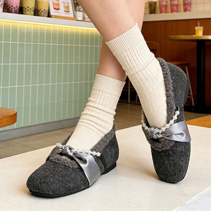 Damen Hausschuhe Flauschig Warm mit Perlen Elastisch