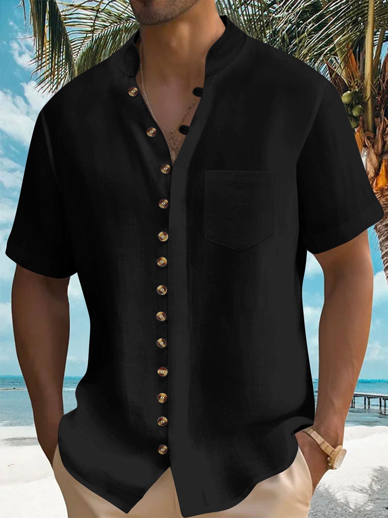 Herren Kurzarm Hemd Modern Knopfdesign Slim Fit
