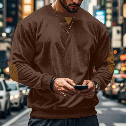 Herren Pullover Rundhals mit Patches Gemütlich Modern