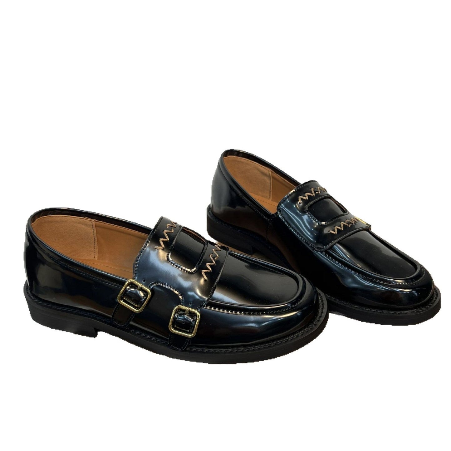 Damen Mokassins Elegante Schnallen Schuhe Schwarz Mode