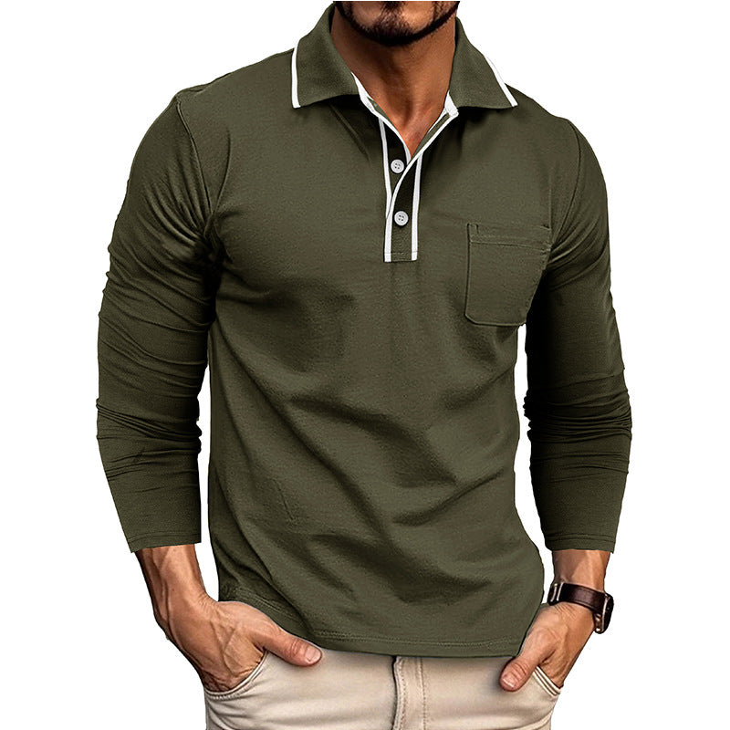 Herren Polo Langarm Modern Kontrastkragen Trendy