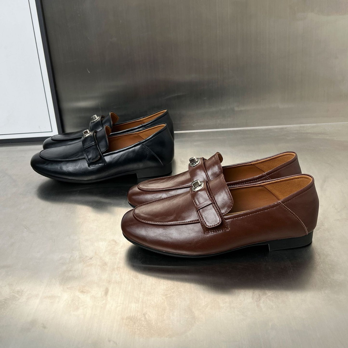 Damen Mokassins Elegante Kunstleder Schuhe Mit Schnalle
