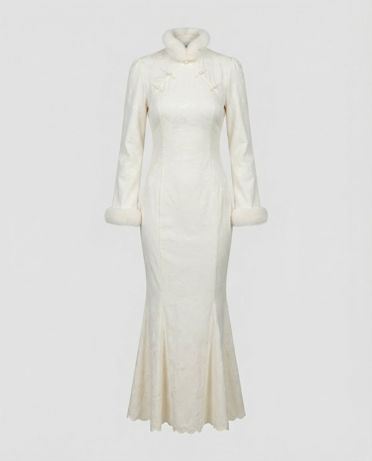 Chinesisch Kleid Damen Modern mit Stehkragen und Pelzbesatz