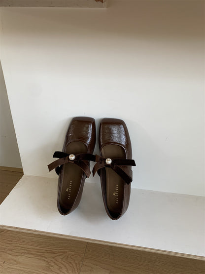 Damen Ballerinas Schleifenakzent Perlen Elegant