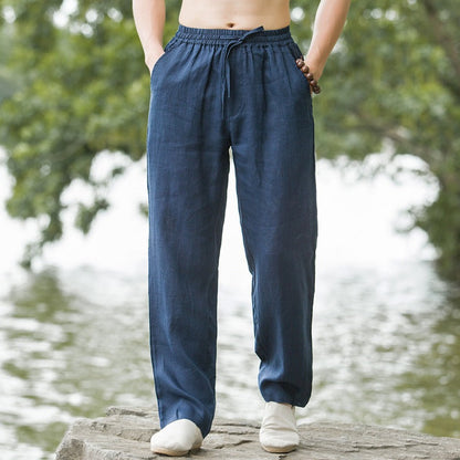 Herren Leinenhose Bequem Elastisch Mit Seitentaschen