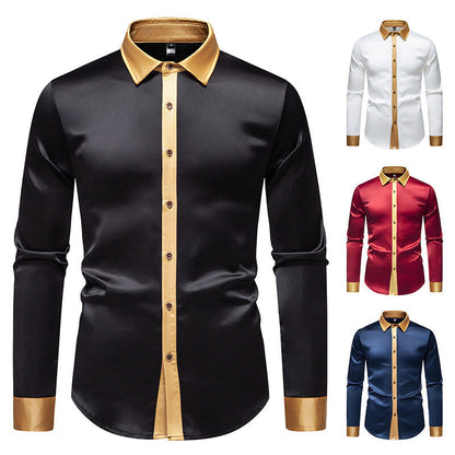 Herren Langarmhemd Elegant mit Kontrastkragen und Knöpfen Modern