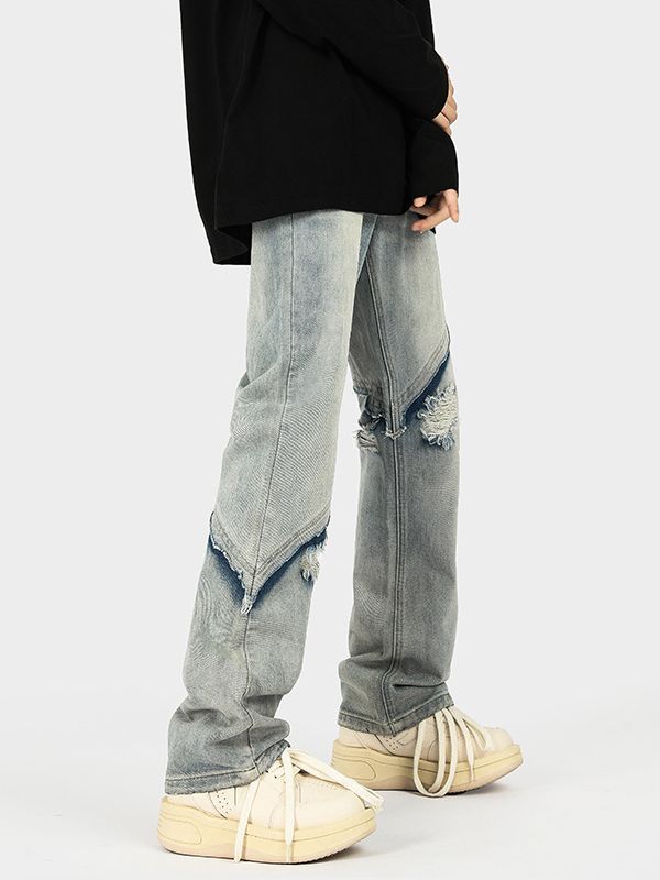 Herren Ripped Jeans Lässig Asymmetrisch Design