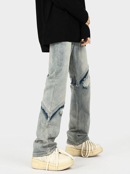Herren Ripped Jeans Lässig Asymmetrisch Design